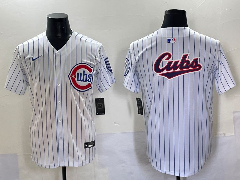 Men 2025 Chicago Cubs Blank White Stripe Fashion Nike MLB Jersey style 7035->chicago cubs->MLB Jersey
